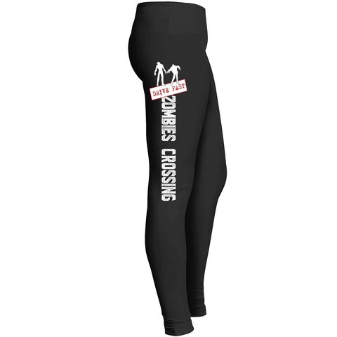 Drive Fast Zombies Crossing Leggings For Awesome Girls Mom Mommy Lady Women Wife Grandmother Fited Leggings