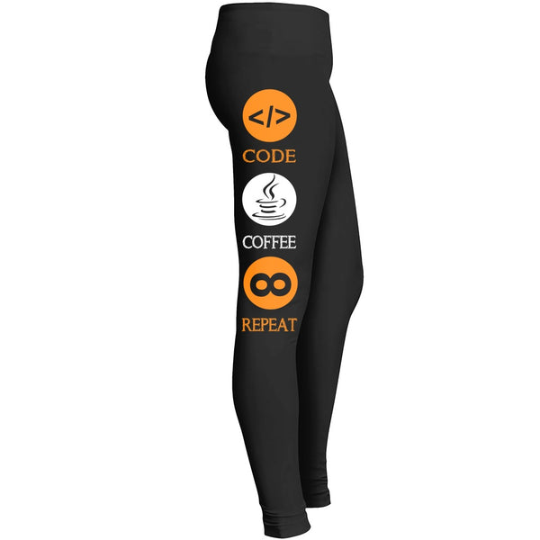 Code Coffee Repeat Leggings For Java Developer Software It Engineer Girls Mom Mommy Lady Women Wife Leggings