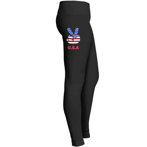 Patriotic Peace Sign Leggings Usa 