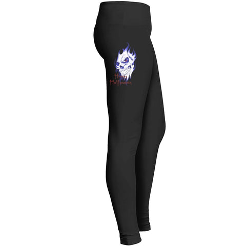 Halloween Leggings Spooky Skull Skeleton Ghost Face With Flames Horror Design Leggings