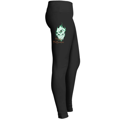 Halloween Leggings Green Skull Ghost Face Spooky Skeleton Day Of The Dead Design 