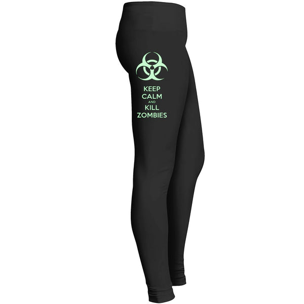 Keep Calm And Kill Zombies Leggings Green Biohazard Sign Toxic Waste Fallout Symbol Danger Green 
