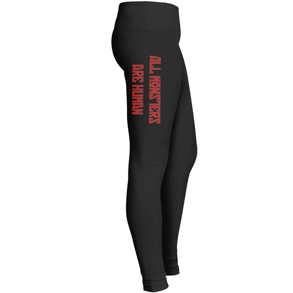 All Monsters Are Human Sad Truth Quote Red Russian Font On Black Leggings 