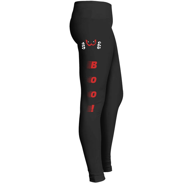 Boo Running Fast Spooky Face Red Eyes Monster Funny Alien Demon Inside Cartoon Comic Ghost Leggings 