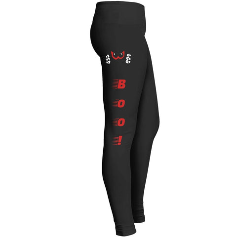 Boo Running Fast Spooky Face Red Eyes Monster Funny Alien Demon Inside Cartoon Comic Ghost Leggings 