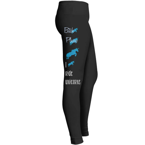 Bitch Please I Ride A Unicorn Funny Adult Shirts Cool Blue Horses Humor Design Leggings 