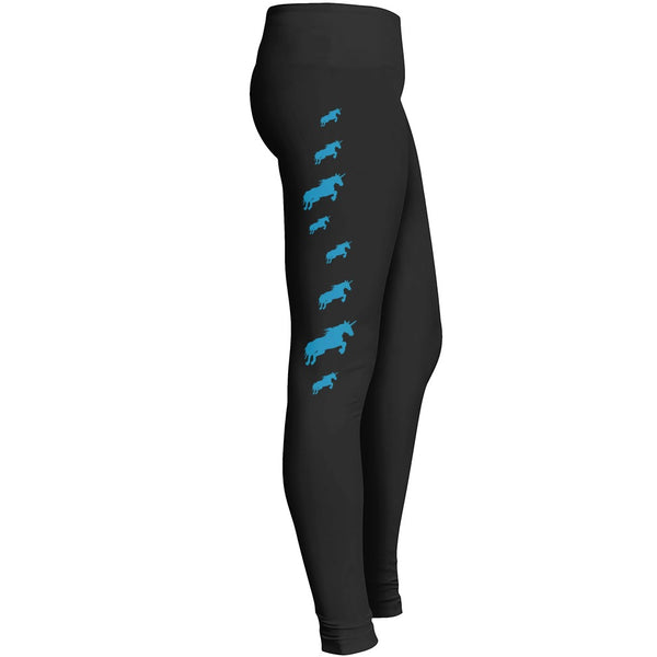 Light Blue Unicorns Leggings Running Horned Horses Pet Animals Fantasy World Lover Fashion 