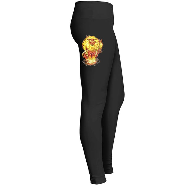 Hell Tiger Demonic Creature Fantasy Animal Flaming Fire Cat Magical Wild Beast Roar Leggings